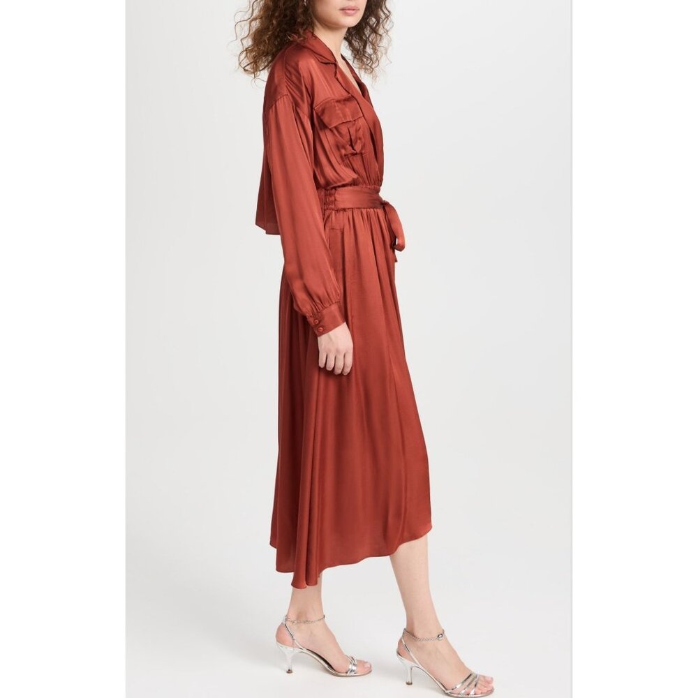 Misa Los Angeles Blair Dress Burnt Orange Midi Trench Style Size‎ S